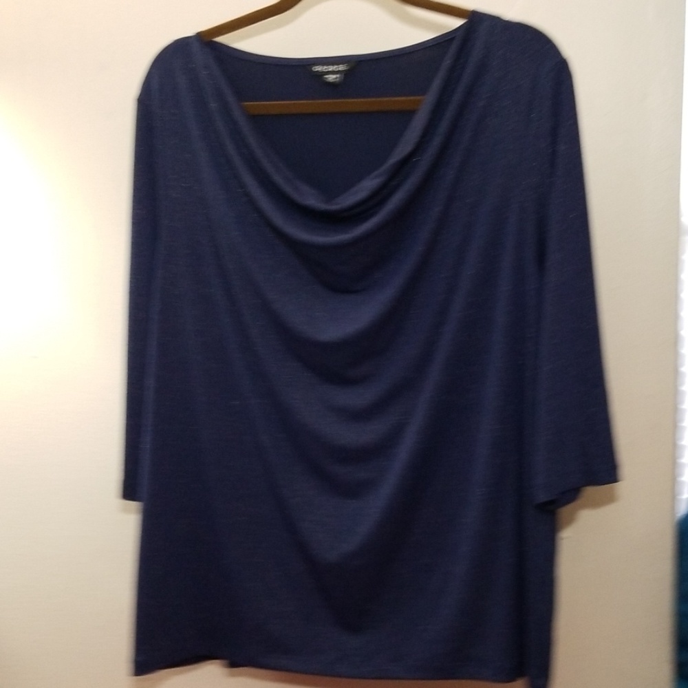 Navy shimmer, 3/4 length sleeve, cowl neck top